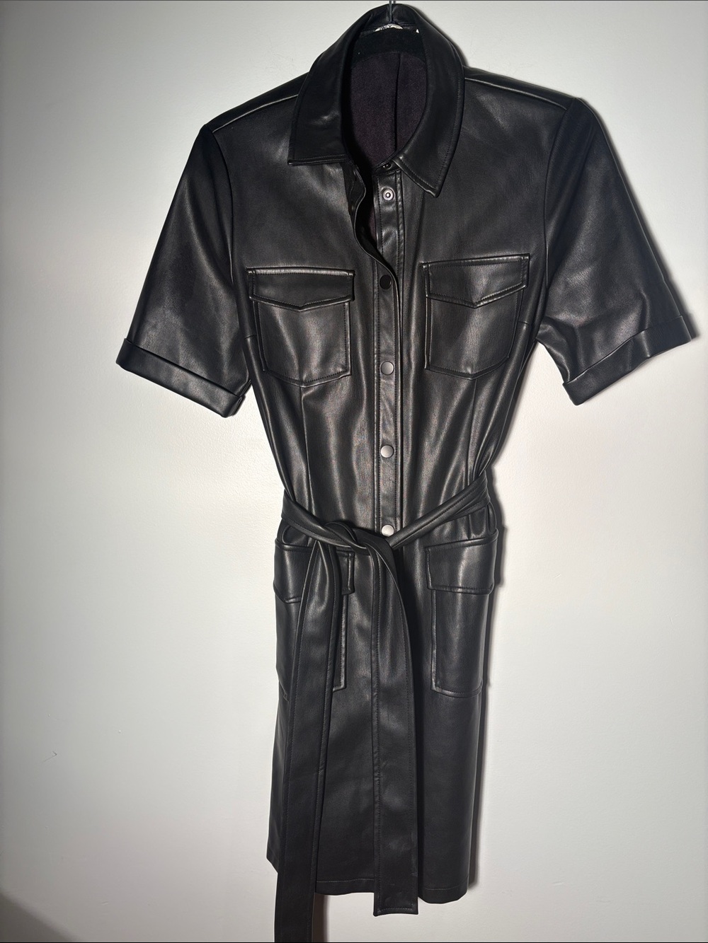 Only Black Faux Leather Midi Shirt Dress
